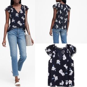 NWT Banana Republic Navy Floral Blouse